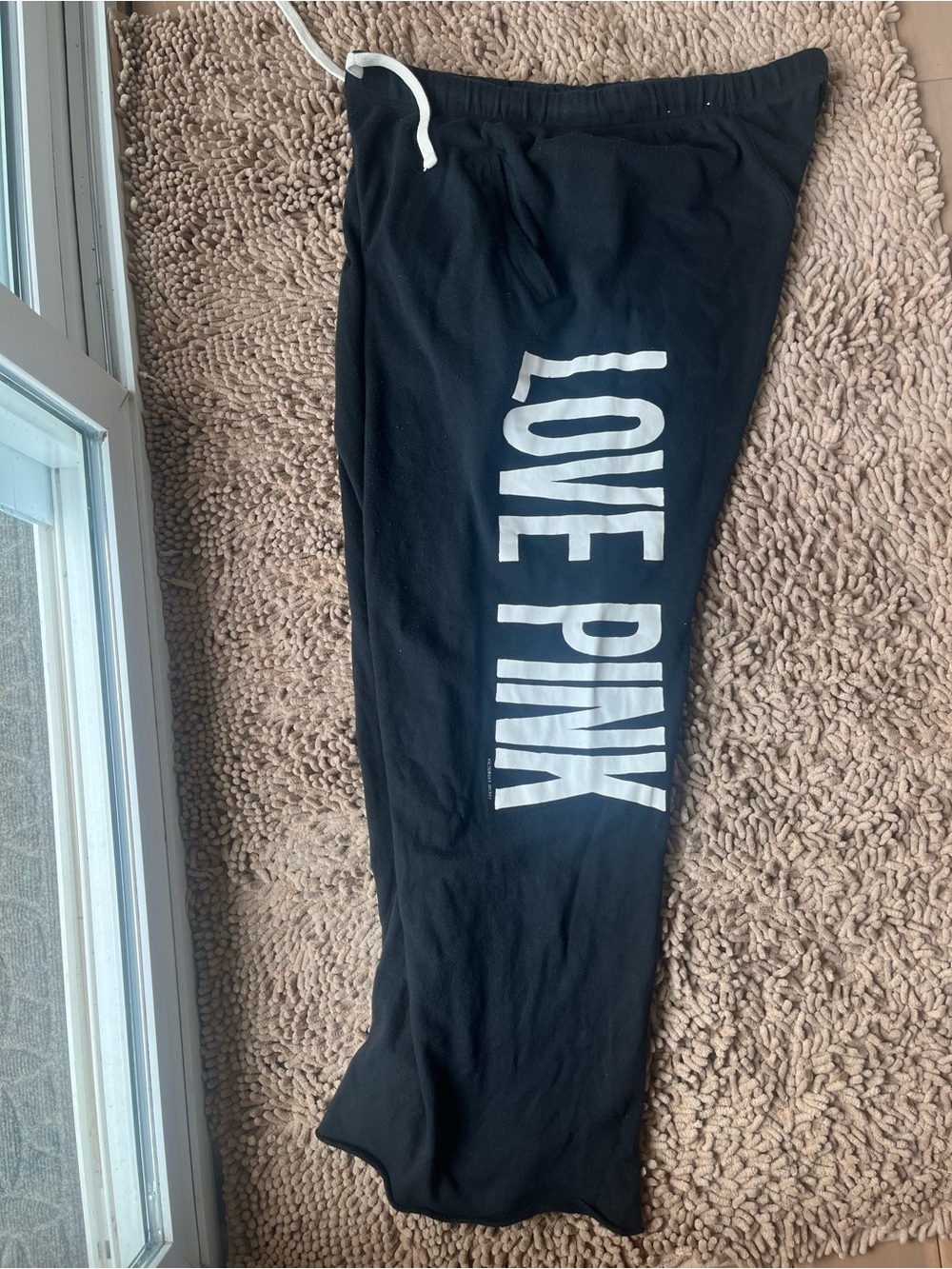PINK Victoria's Secret black wide leg jogger Pants with White LOVE PINK Logo